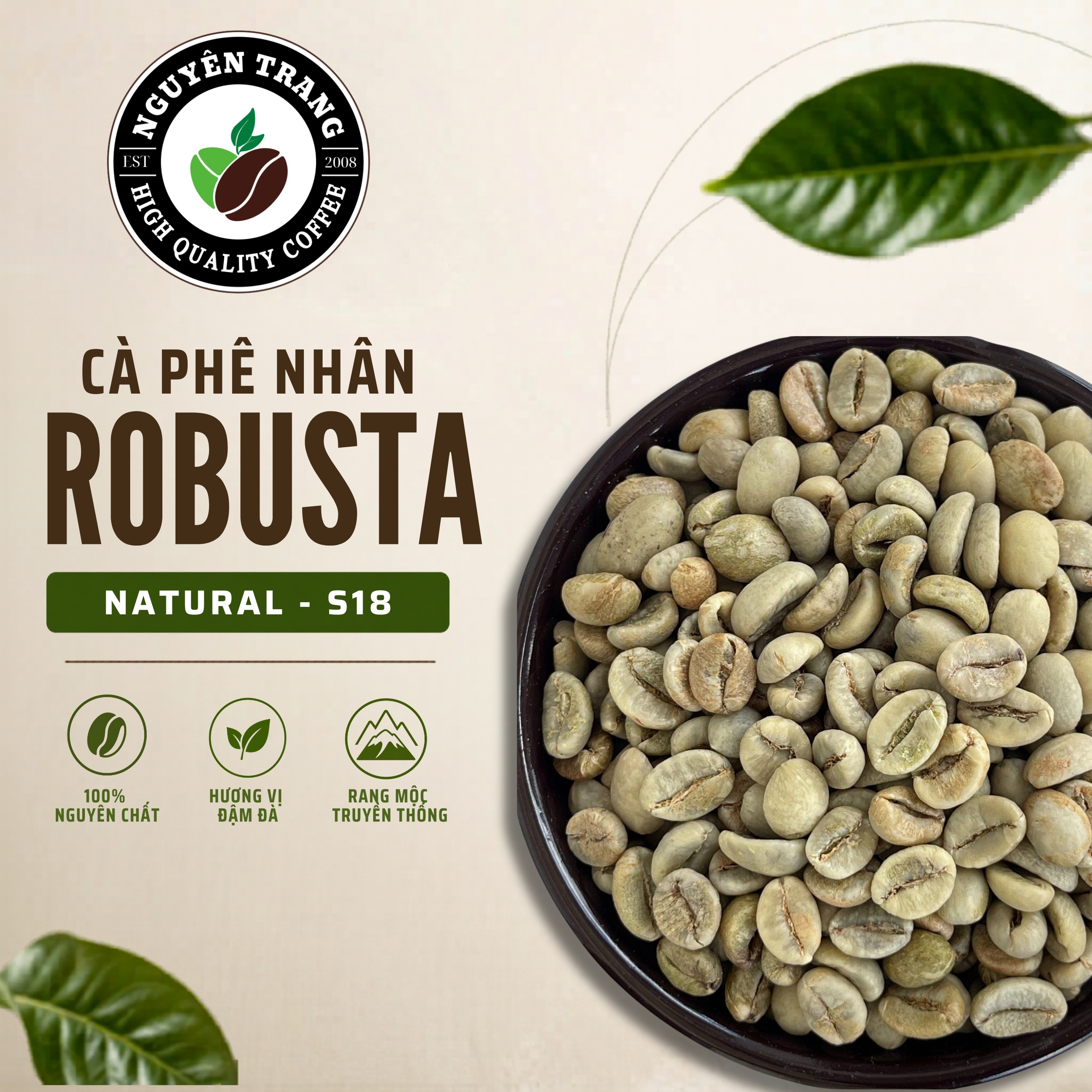 Cà phê nhân Robusta Natural - S18