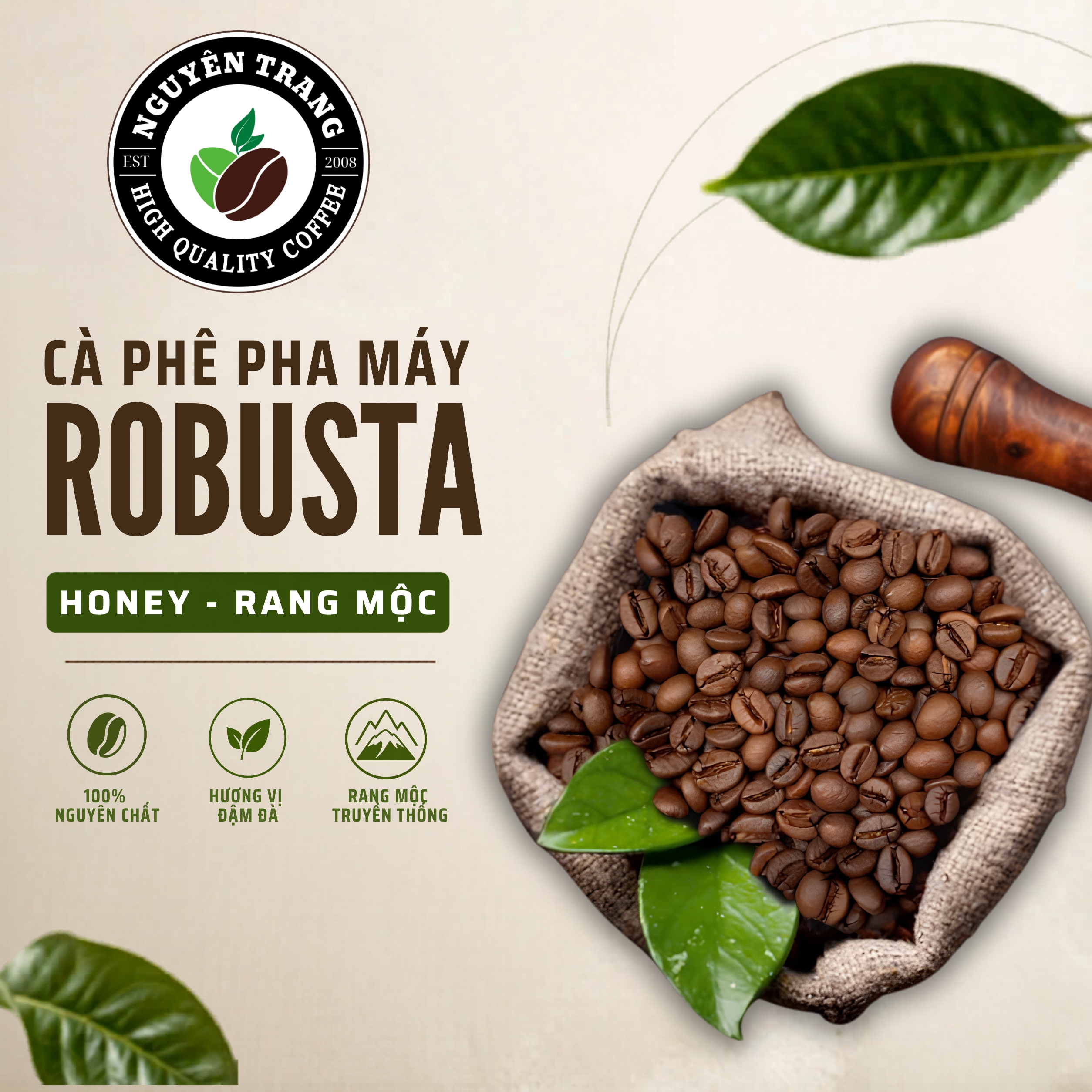 Cà phê Robusta honey rang mộc 